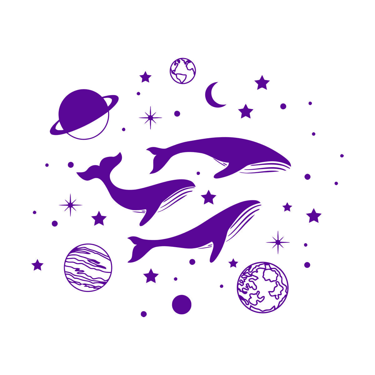 Wall Vinyl Sticker Decor Whale Marine Animals Planets Stars Glass Stickers