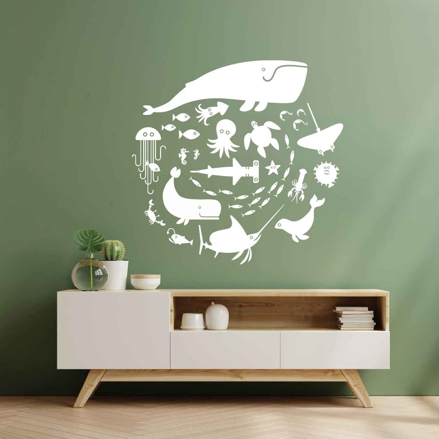 Fine Carving Stickers Whale Octopus Fish Marine Animals Bathroom Store Decoration