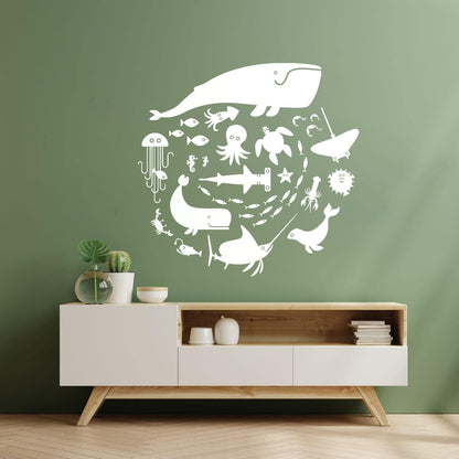 Fine Carving Stickers Whale Octopus Fish Marine Animals Bathroom Store Decoration