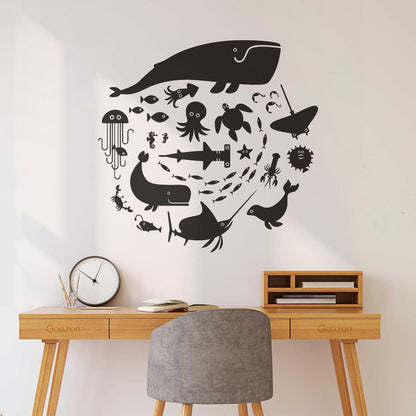 Fine Carving Stickers Whale Octopus Fish Marine Animals Bathroom Store Decoration