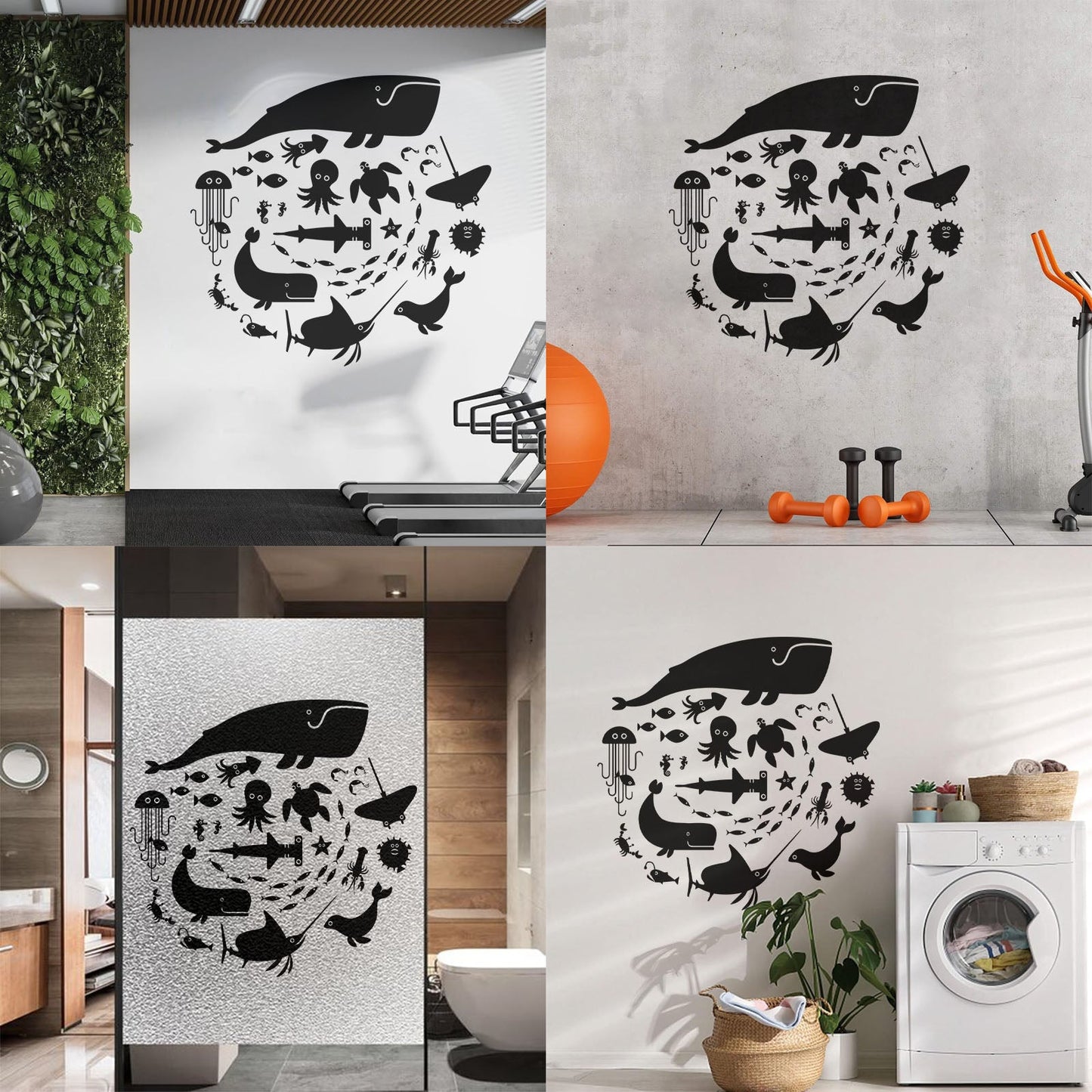 Fine Carving Stickers Whale Octopus Fish Marine Animals Bathroom Store Decoration