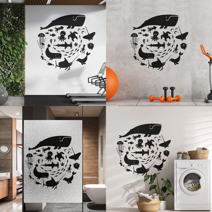 Fine Carving Stickers Whale Octopus Fish Marine Animals Bathroom Store Decoration