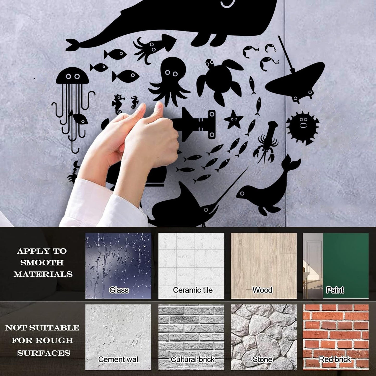 Fine Carving Stickers Whale Octopus Fish Marine Animals Bathroom Store Decoration