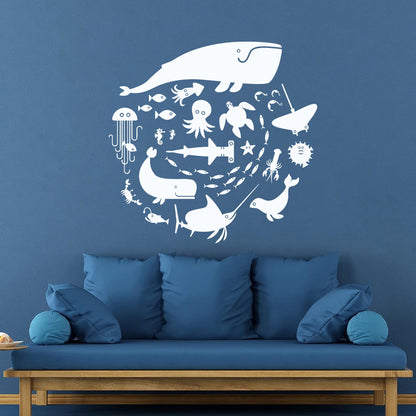 Fine Carving Stickers Whale Octopus Fish Marine Animals Bathroom Store Decoration