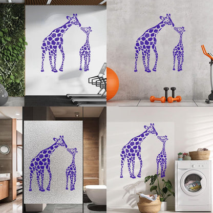 Fine Carving Stickers Wild Animals Silhouette Giraffe Her Baby Zoo Car Body Decoration
