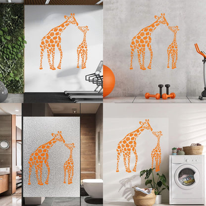 Fine Carving Stickers Wild Animals Silhouette Giraffe Her Baby Zoo Car Body Decoration