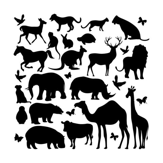 Wall Stickers Wild Animals Silhouette Set Elephant Giraffe Kangaroo Window Decals