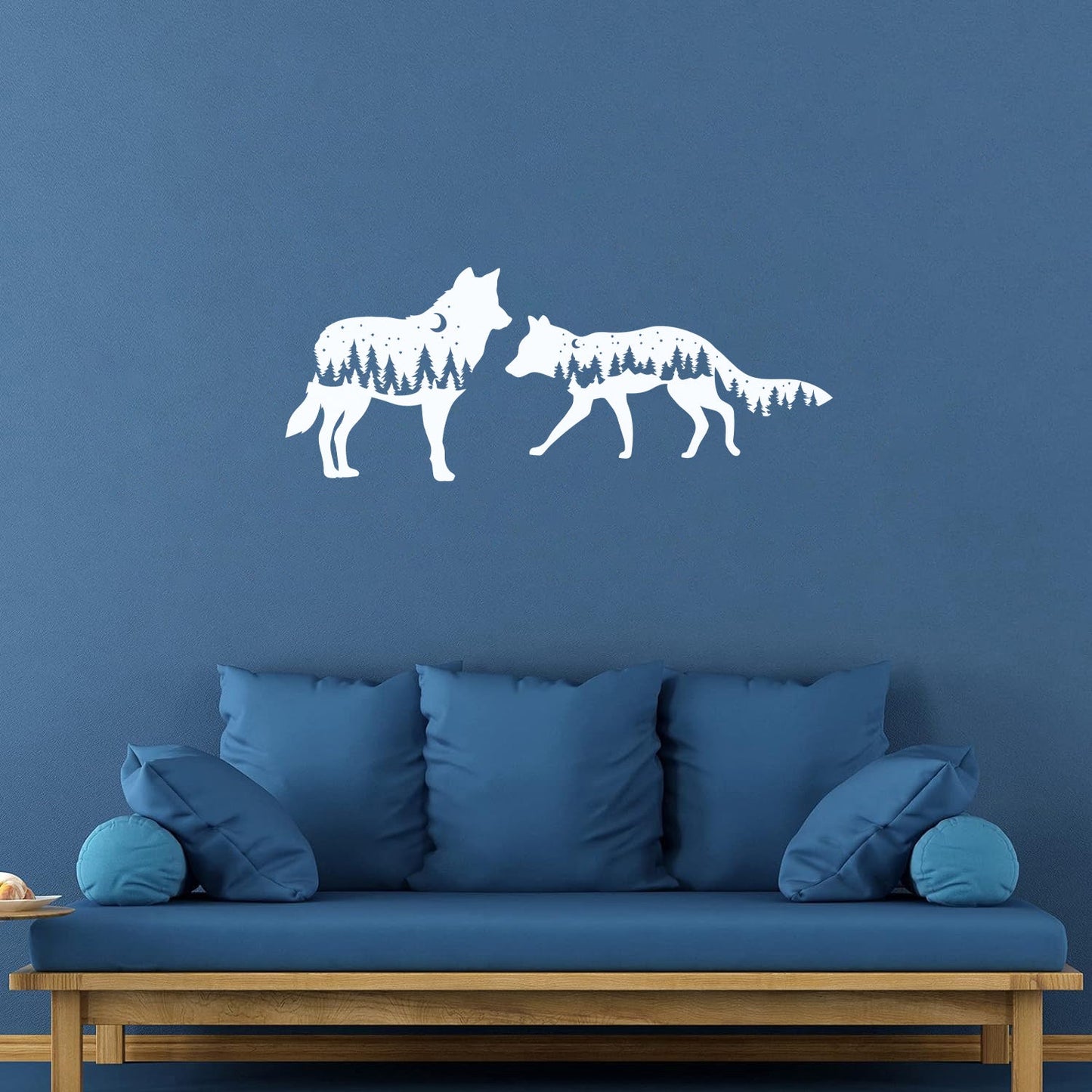Fine Carving Stickers Wolf Animals Kids Night Moon Fir Trees Can Modify And Add Information
