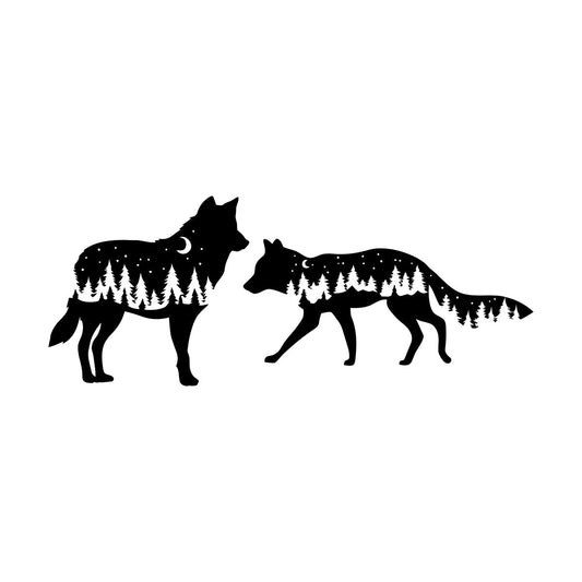 Fine Carving Stickers Wolf Animals Kids Night Moon Fir Trees Can Modify And Add Information