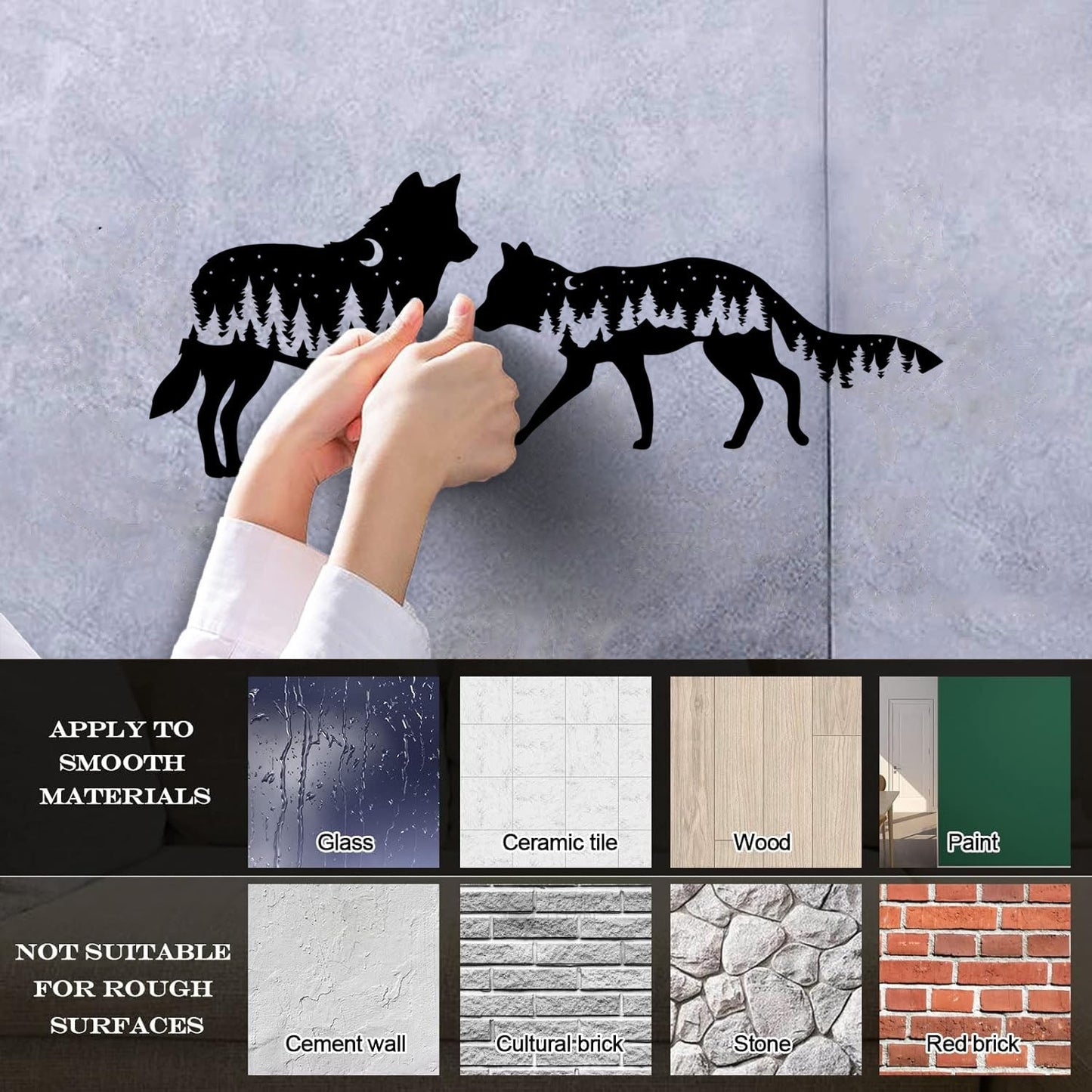 Fine Carving Stickers Wolf Animals Kids Night Moon Fir Trees Can Modify And Add Information