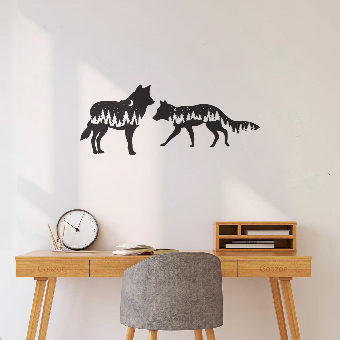 Fine Carving Stickers Wolf Animals Kids Night Moon Fir Trees Can Modify And Add Information