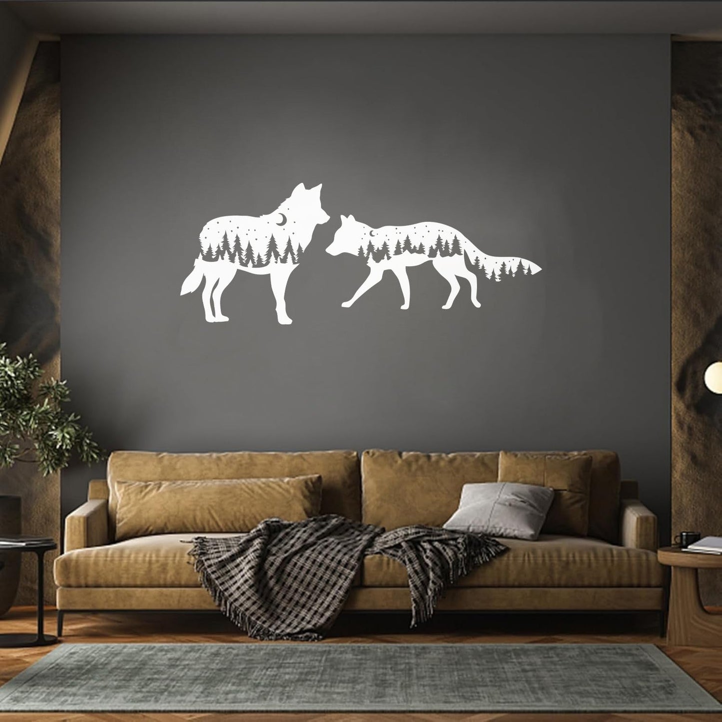 Fine Carving Stickers Wolf Animals Kids Night Moon Fir Trees Can Modify And Add Information