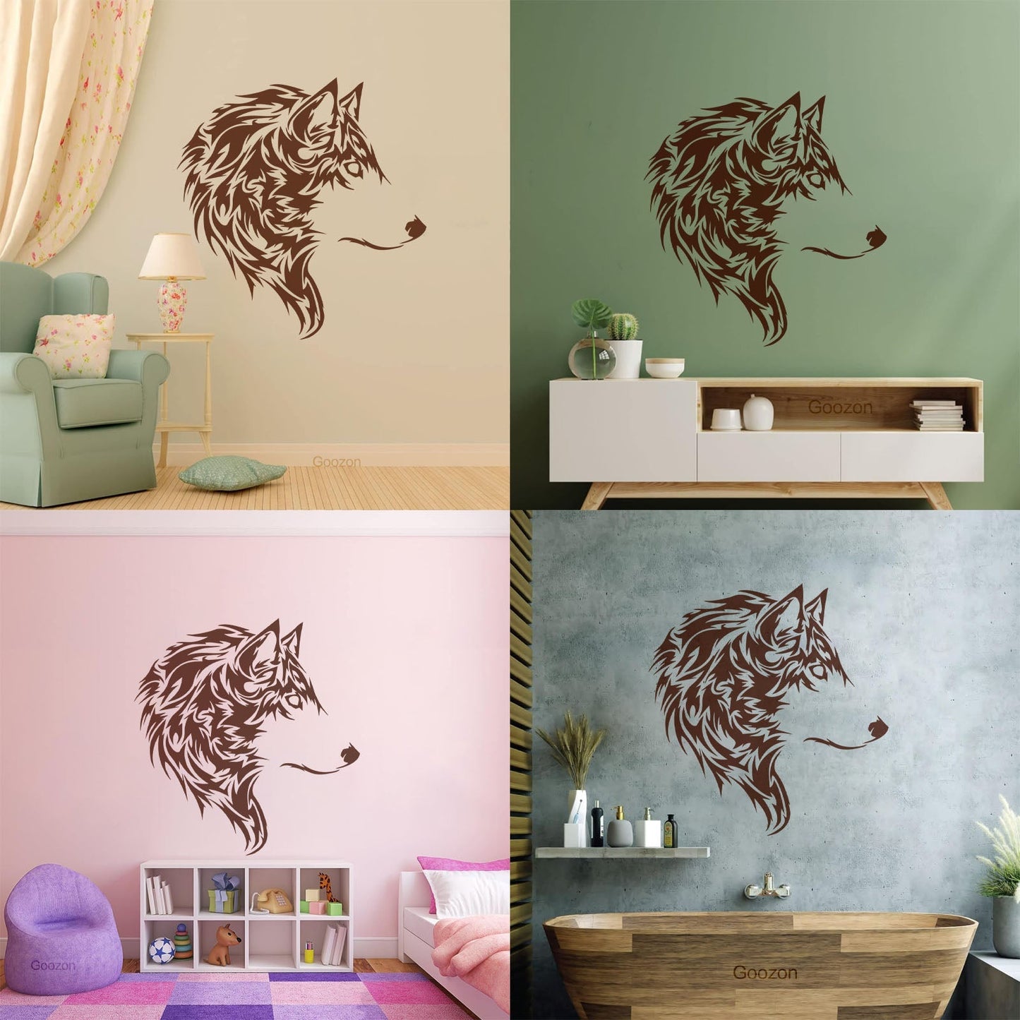 Fine Carving Decals Wolf Beautiful Animal Wild Tribal Home Wall Beautification