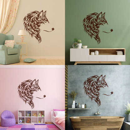 Fine Carving Decals Wolf Beautiful Animal Wild Tribal Home Wall Beautification