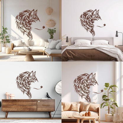 Fine Carving Decals Wolf Beautiful Animal Wild Tribal Home Wall Beautification