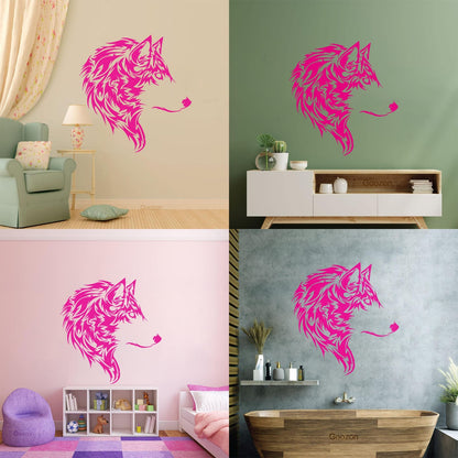 Fine Carving Decals Wolf Beautiful Animal Wild Tribal Home Wall Beautification