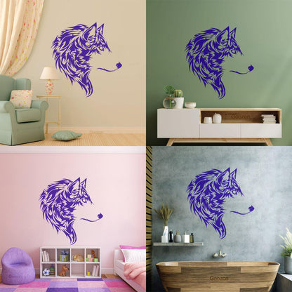 Fine Carving Decals Wolf Beautiful Animal Wild Tribal Home Wall Beautification
