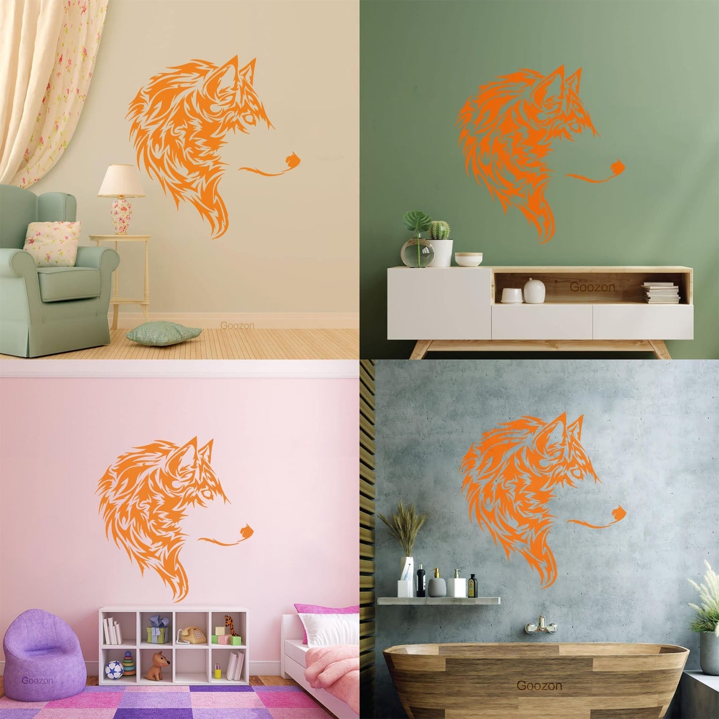 Fine Carving Decals Wolf Beautiful Animal Wild Tribal Home Wall Beautification