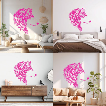 Fine Carving Decals Wolf Beautiful Animal Wild Tribal Home Wall Beautification