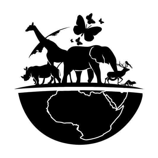 Vinyl Wall Decals World Animals Elephant Giraffe Rhinoceros Butterflies Multi Color Selection