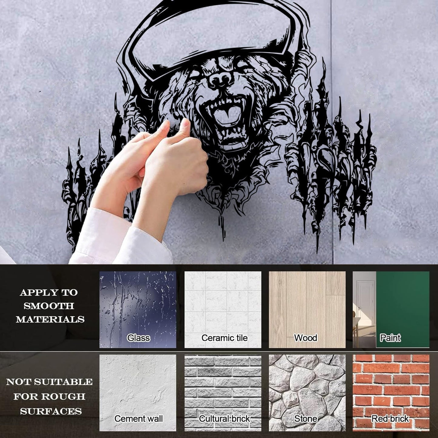 Fierce Grizzly Bear Animal Power Of Rage Claws Grin Engraving Stickers Multiple Size Options