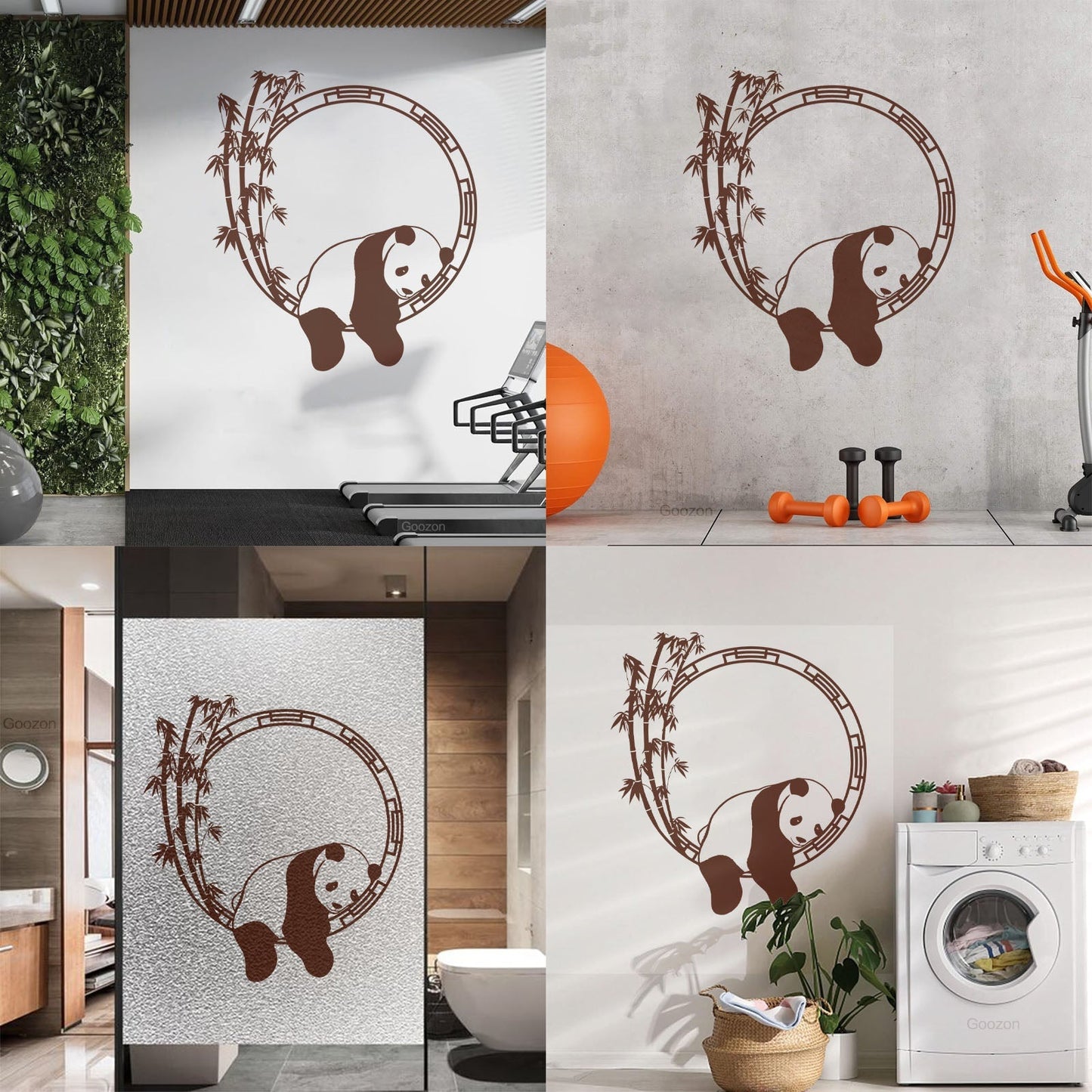 Fine Carving Stickers Funny Animal Panda Bamboo Japanese Removable Without Leaving Glue