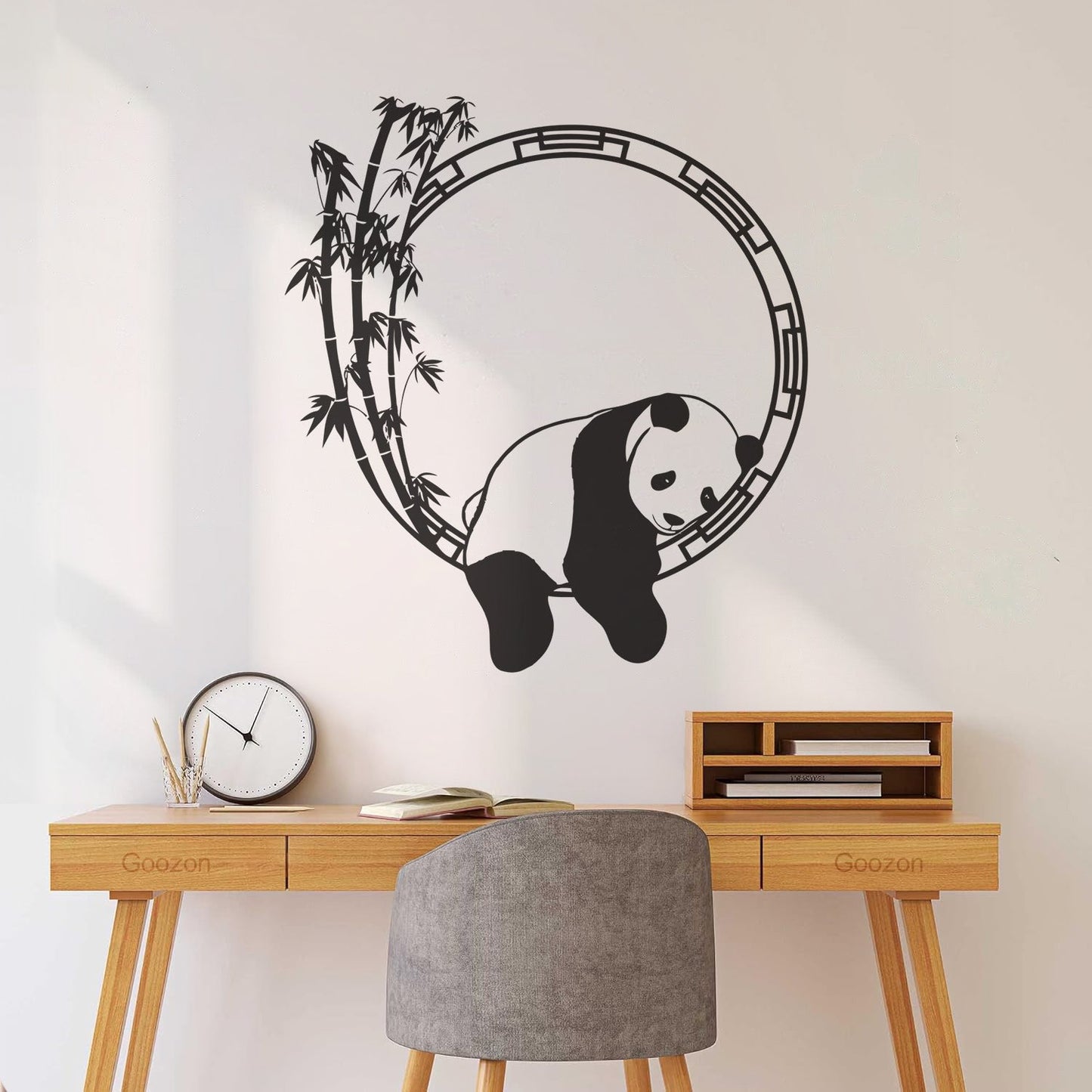 Fine Carving Stickers Funny Animal Panda Bamboo Japanese Removable Without Leaving Glue