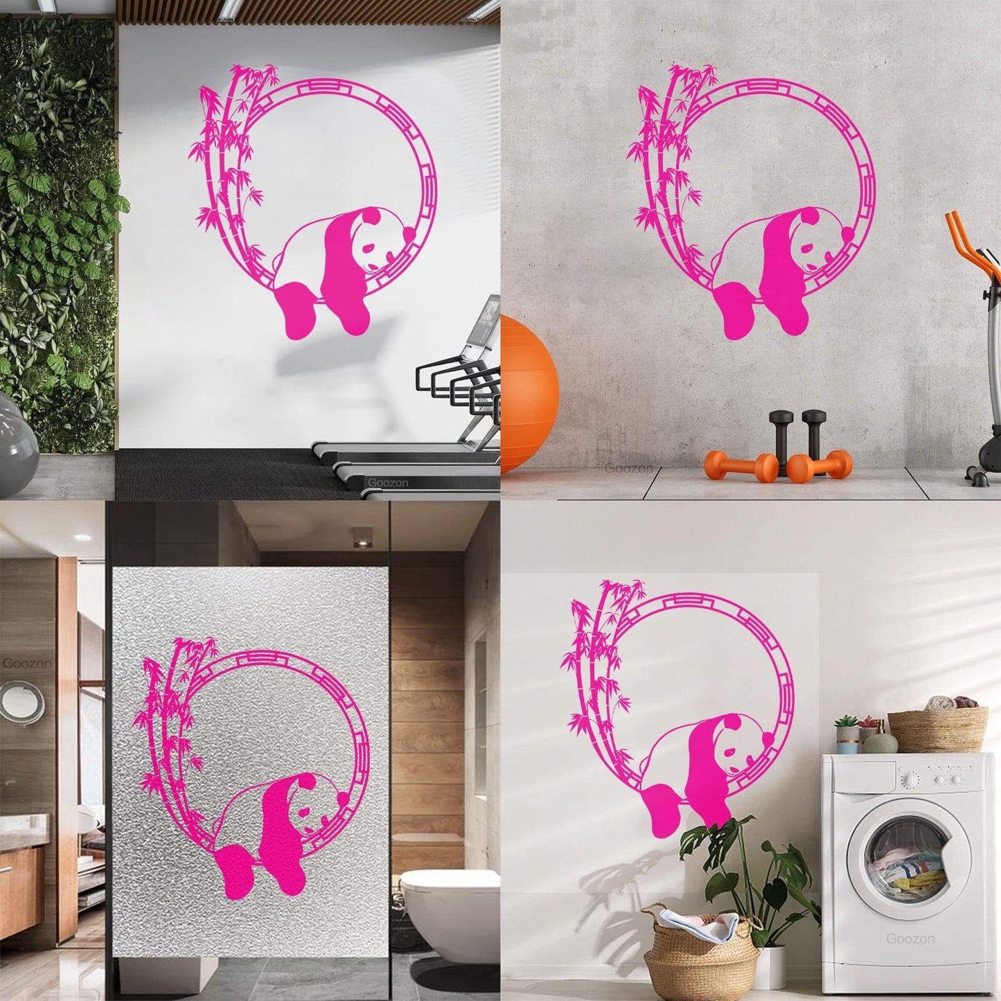 Fine Carving Stickers Funny Animal Panda Bamboo Japanese Removable Without Leaving Glue