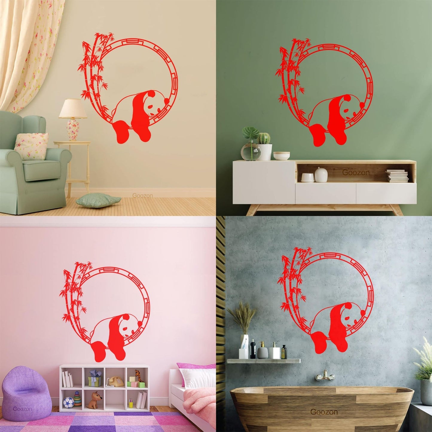 Fine Carving Stickers Funny Animal Panda Bamboo Japanese Removable Without Leaving Glue