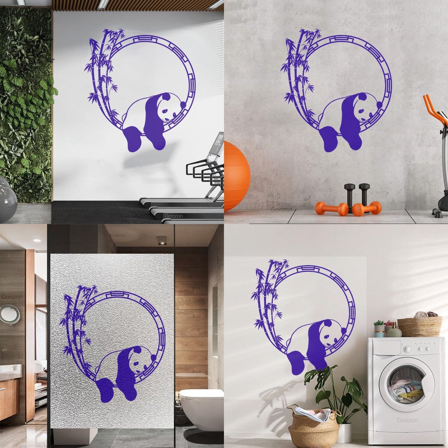 Fine Carving Stickers Funny Animal Panda Bamboo Japanese Removable Without Leaving Glue