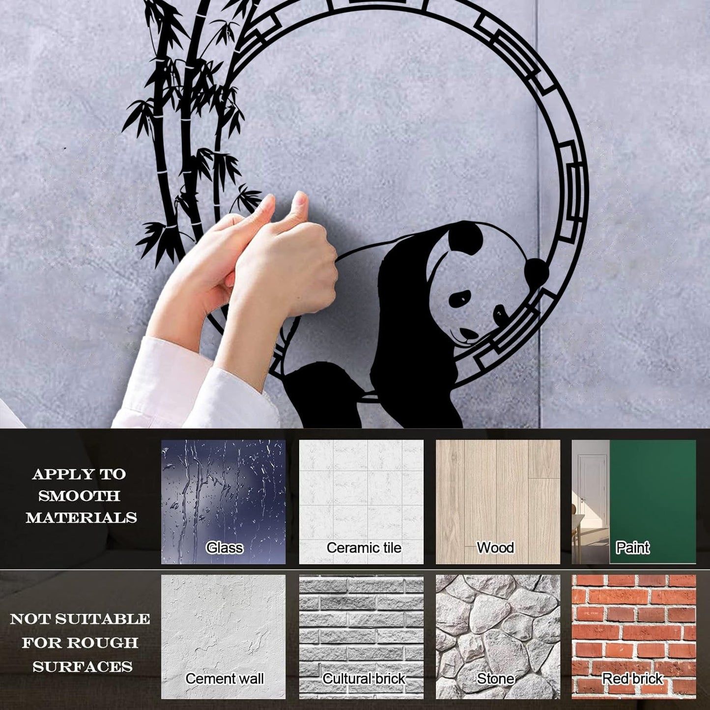 Fine Carving Stickers Funny Animal Panda Bamboo Japanese Removable Without Leaving Glue