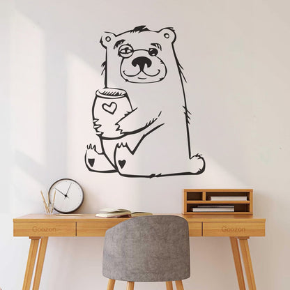 Wall Stickers Funny Bear With Honey Forest Animal Self Adhesive