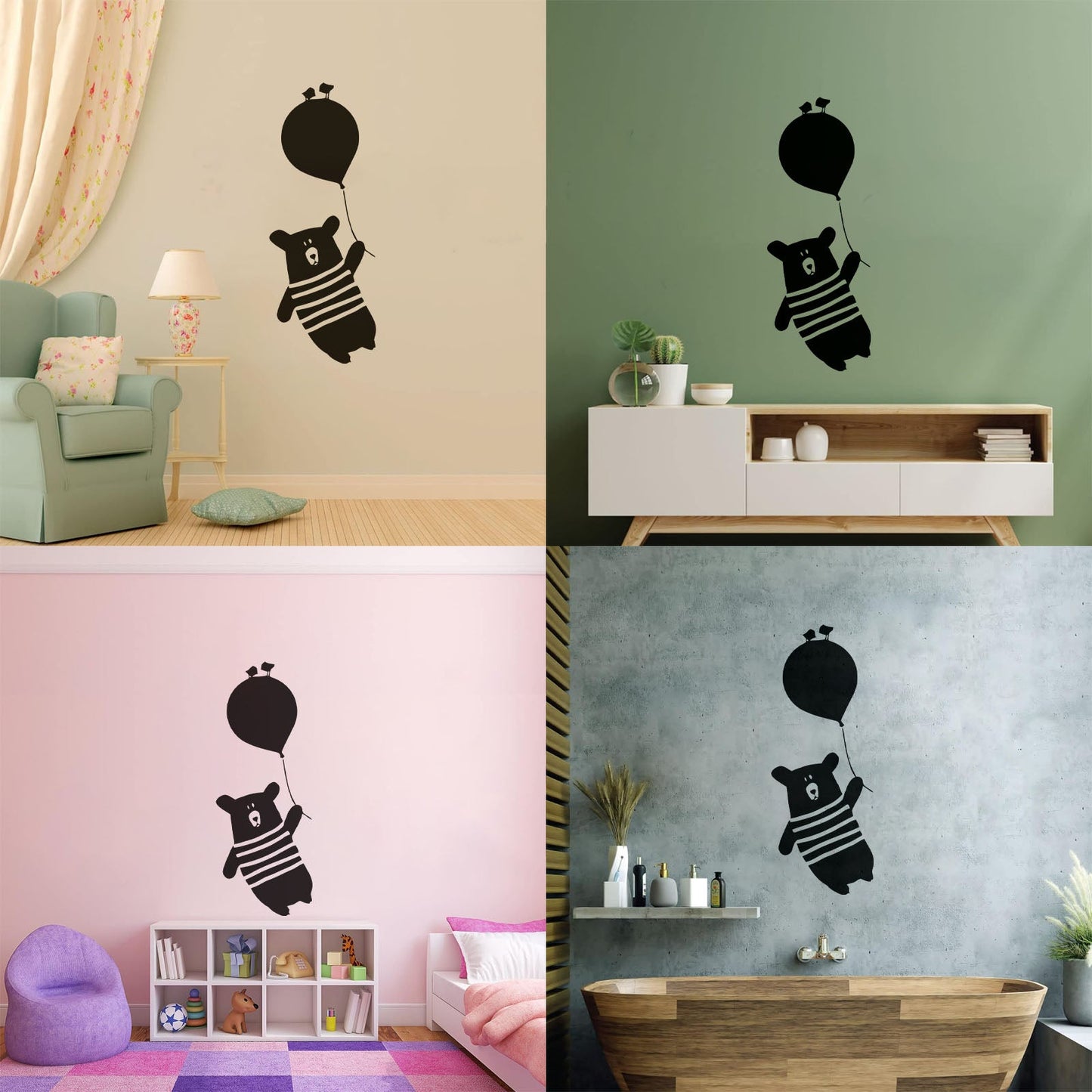 Vinyl Wall Stickers Teddy Bear On Ball Cute Birds Animal Wall Beautification