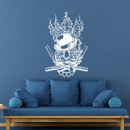 Mural And Wall Vinyl Decal Tiger Animal Mafia Knife Symbol Hat Weapon Claw Pipe Store Decoration