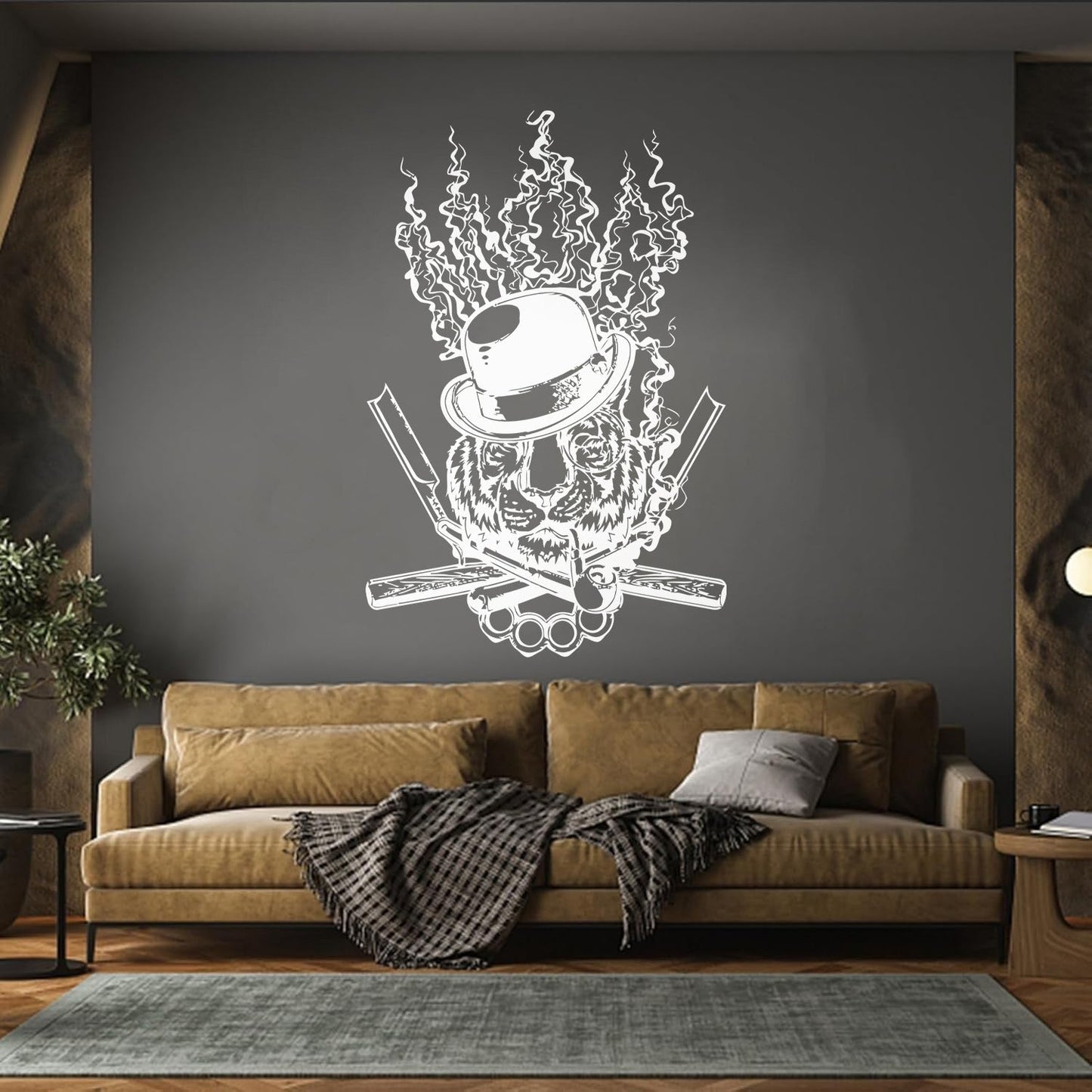 Mural And Wall Vinyl Decal Tiger Animal Mafia Knife Symbol Hat Weapon Claw Pipe Store Decoration