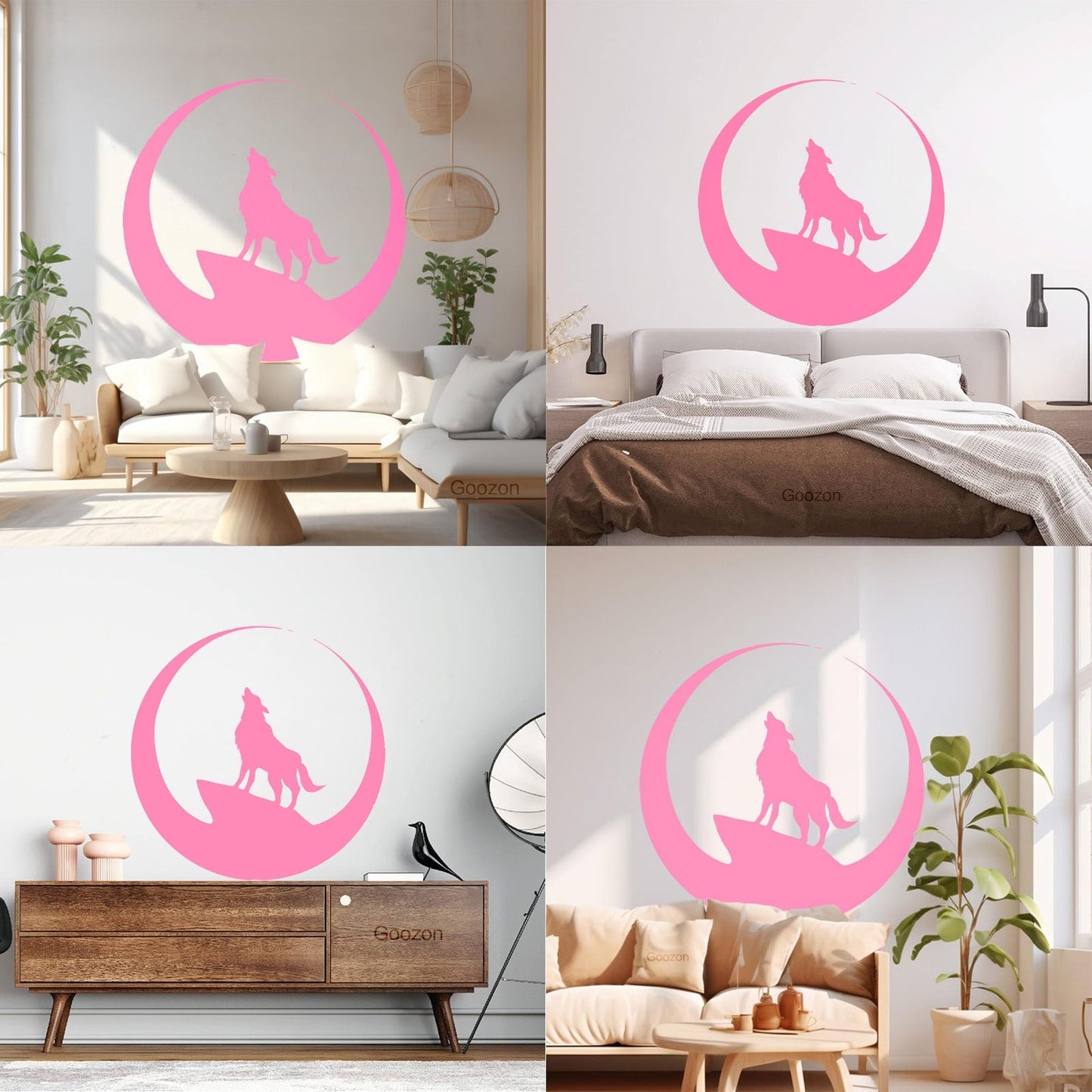 Wolf Full Moon Night Animal Lettering Decals Art Mural Painting
