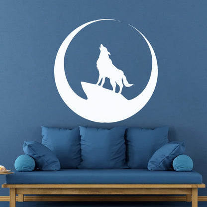 Wolf Full Moon Night Animal Lettering Decals Art Mural Painting