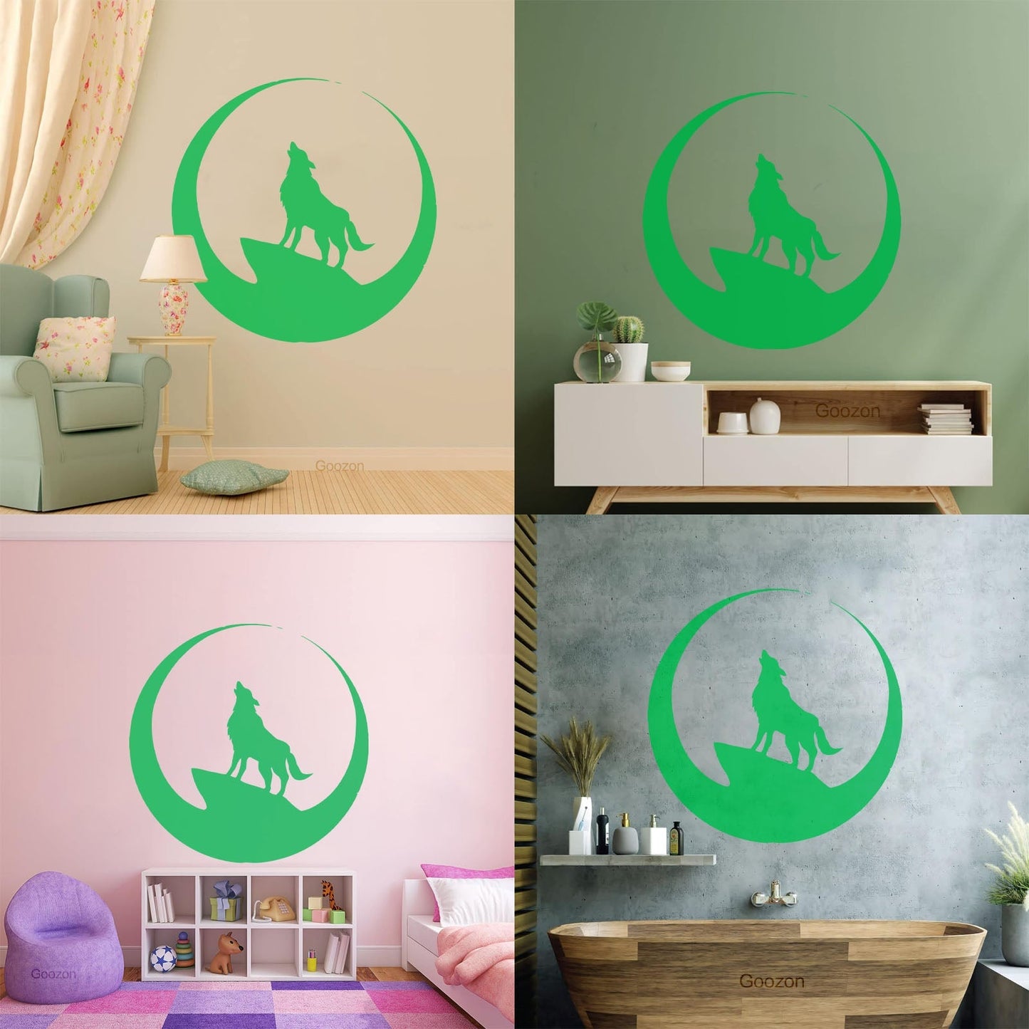 Wolf Full Moon Night Animal Lettering Decals Art Mural Painting