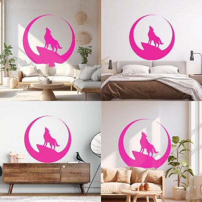 Wolf Full Moon Night Animal Lettering Decals Art Mural Painting