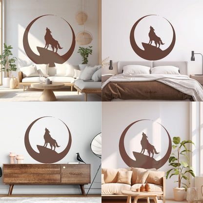 Wolf Full Moon Night Animal Lettering Decals Art Mural Painting