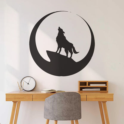 Wolf Full Moon Night Animal Lettering Decals Art Mural Painting