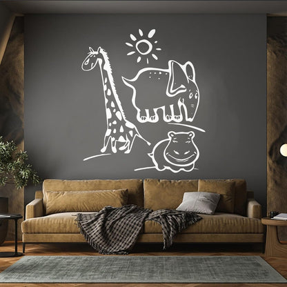Wall Vinyl Sticker Decor Animal Hippopotamus Giraffe Kids Children Personalized Customization