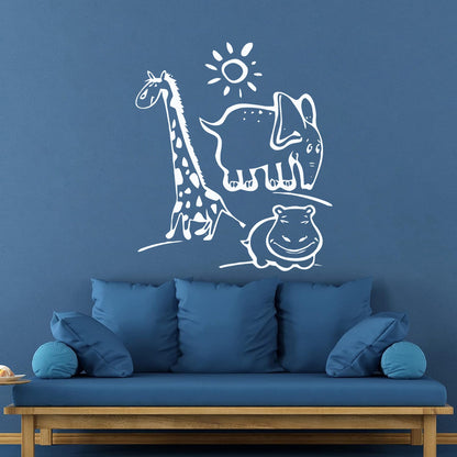 Wall Vinyl Sticker Decor Animal Hippopotamus Giraffe Kids Children Personalized Customization