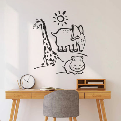 Wall Vinyl Sticker Decor Animal Hippopotamus Giraffe Kids Children Personalized Customization