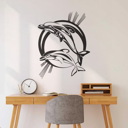 Engraving Decals Dolphins Marine Animals Ocean Store Decoration