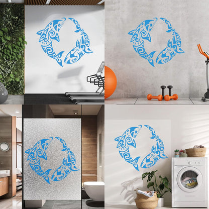 Wall Stickers Paster Paper Dolphin Versus Shark Sea Ocean Marine Animals Removable Without Leaving Glue
