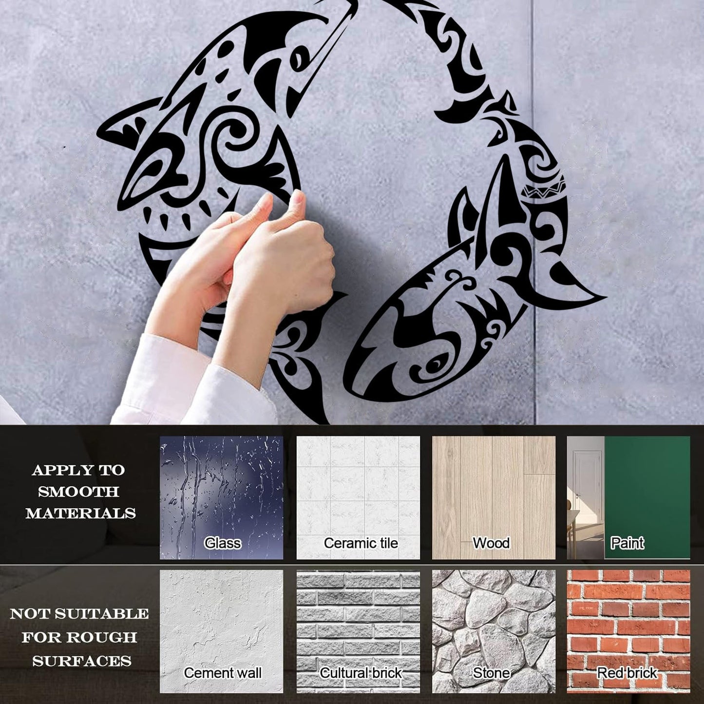 Wall Stickers Paster Paper Dolphin Versus Shark Sea Ocean Marine Animals Removable Without Leaving Glue