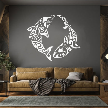 Wall Stickers Paster Paper Dolphin Versus Shark Sea Ocean Marine Animals Removable Without Leaving Glue