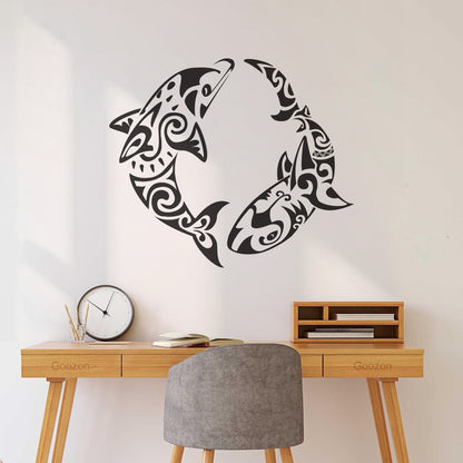 Wall Stickers Paster Paper Dolphin Versus Shark Sea Ocean Marine Animals Removable Without Leaving Glue