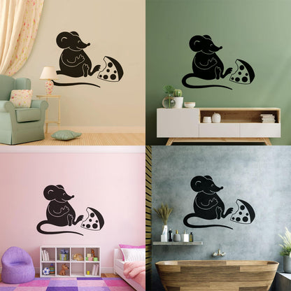 Wall Vinyl Sticker Decor Kitchen Mouse Cheese Funny Animal Store Decoration
